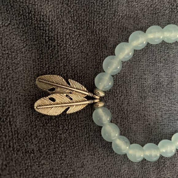 Genuine Aquamarine Beaded Stretch Bracelet - Picture 2 of 4